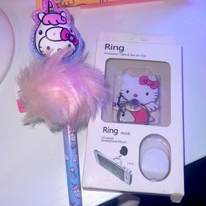 Hello Kitty Ring Grip with Hook and Hello Kitty PomPom Pen